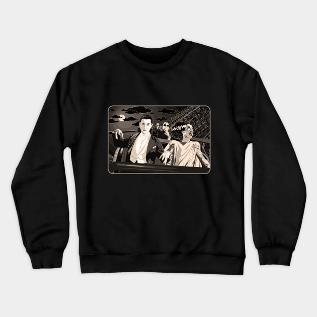 Ups & Downs (Sepia) (Universal Monsters on Roller Coaster) Crewneck Sweatshirt by PlaidDesign